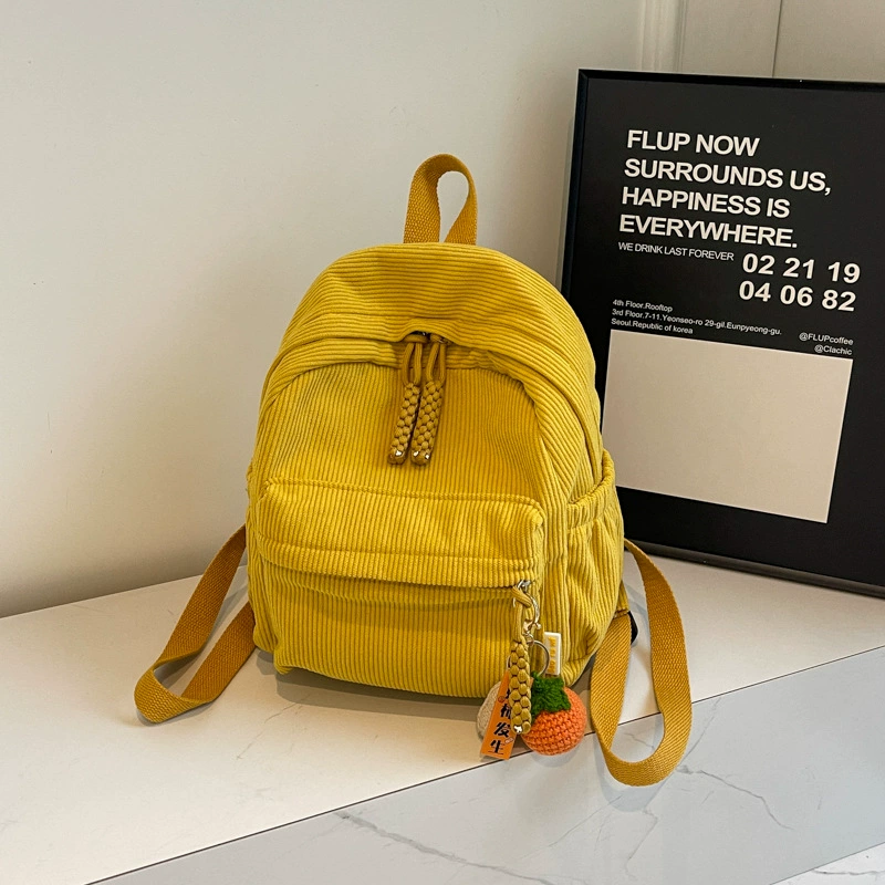 Backpack small shoulder travel bag, city style, corduroy texture, 27×14×30 cm, pendant option