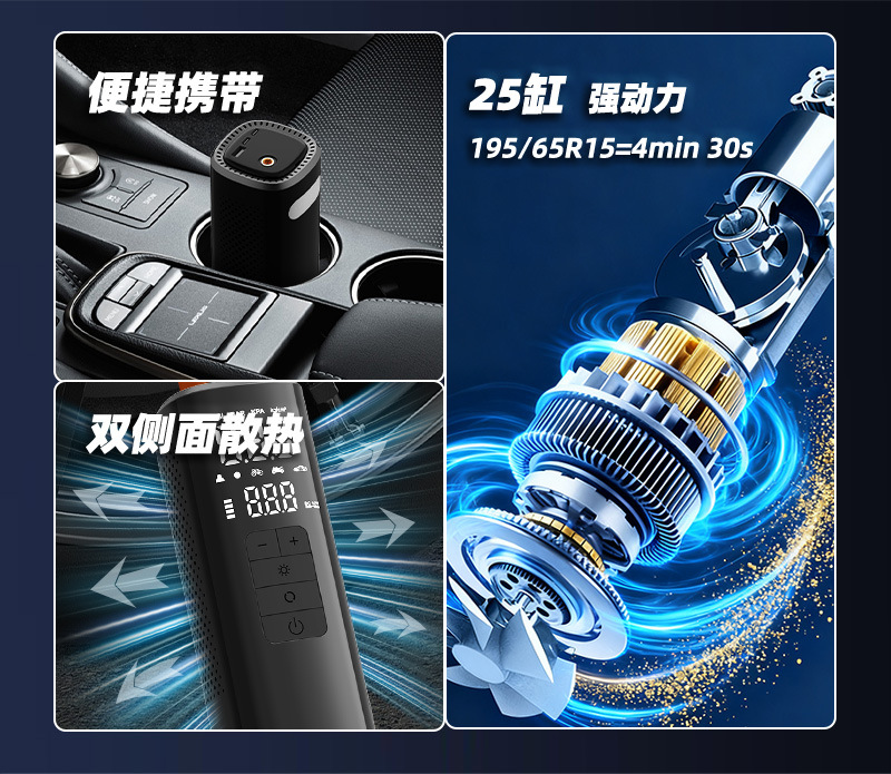 Car-Mounted Wireless Air Pump, Portable High-Power Air Pump, Electric Car Tire High-Pressure Air Pump, Fast Charging for Vehicles