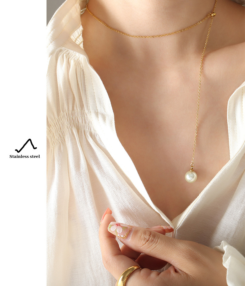 Fashion Solid Color Titanium Steel Pendant Necklace Plating Inlay Artificial Pearls Stainless Steel
