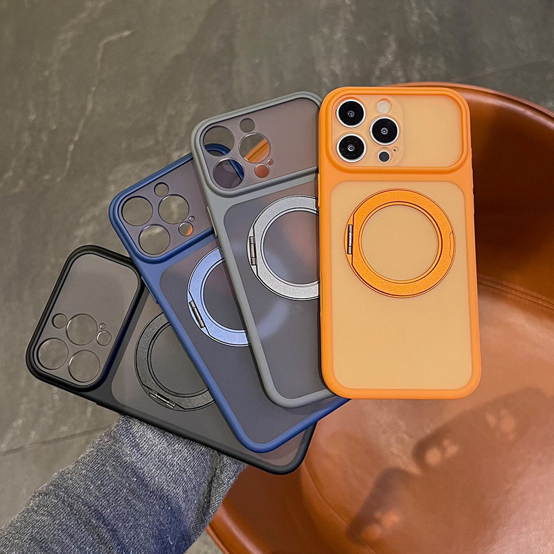 Rotating Stand Magnetic Case Suitable for Apple 17 Pro Max Large Hole Phone Case iPhone 16 Matte Pivot Case 13