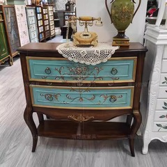 サイドボード キッチンキャビネット 収納キャビネット 無垢材 アメリカンスタイル 彩色 ヴィンテージ 家庭用 リビングルーム 壁掛け収納 ティーキャビネット
