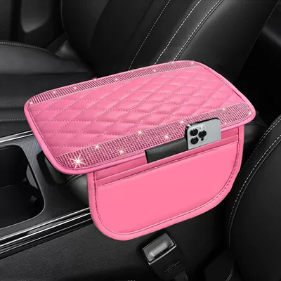 Cross-Border Leather Armrest Box Cushion with Rhinestones, Universal Diamond-Patterned Car Storage Armrest Box Pad (Armrest box pad) - parallel-diamond-encrusted-model-all-pink