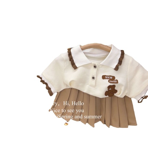 Korean children's clothing baby girl polo skirt summer 2024 new college style skirt T-shirt skirt two-piece set trendy