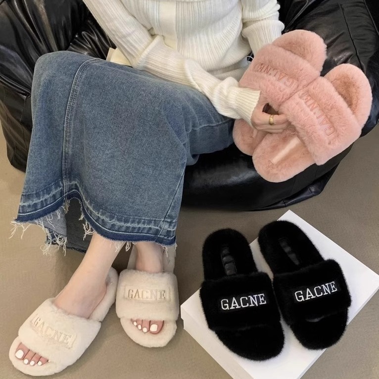韓国製モコモコスリッパ レディース 外履き 2024秋冬 ファッション 文字刺繍 厚底 フラットソール 綿スリッパ 秋冬 暖かい|undefined
