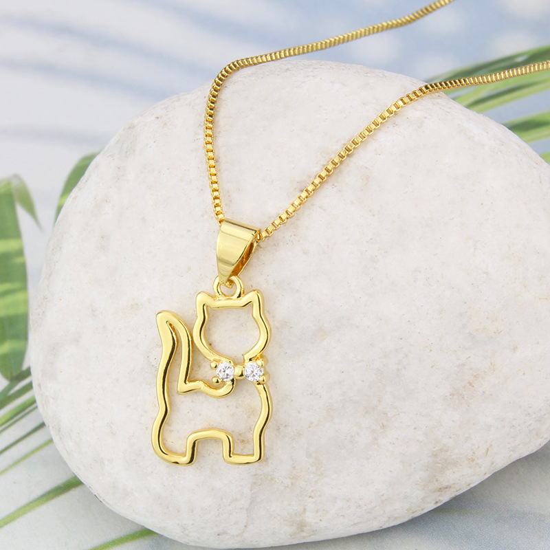 En Gros Bijoux Simple Chat Forme Pendentif Cuivre Incrusté Zirconium Collier Nihaojewelry display picture 3