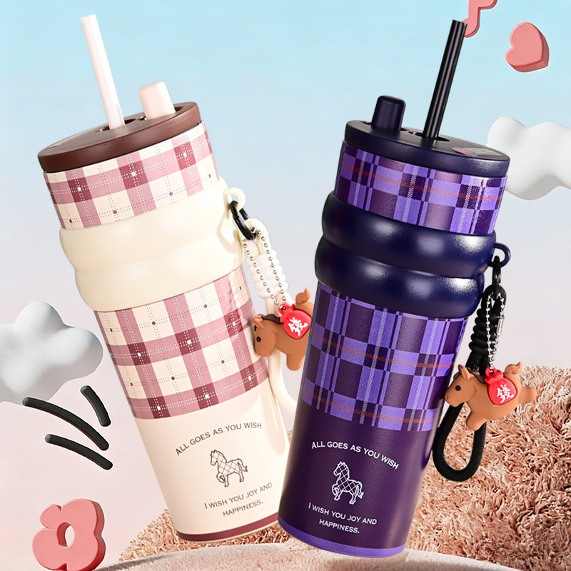 Nueva taza de paja de alto valor facial con cuerda 316 taza de aislamiento térmico de acero inoxidable taza de hielo portátil de gran capacidad