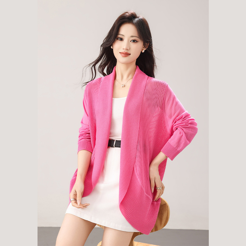 2026春夏季百搭中长款韩版慵懒风冰丝开衫宽松针织外套长袖毛衣女