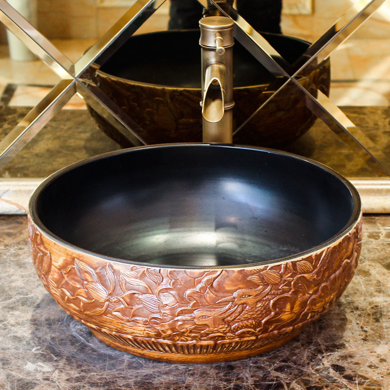 Ceramic Art Basin Bathroom Countertop Basin Single Basin Round Washbasin Retro Washbasin Household Countertop Basin Xinhui