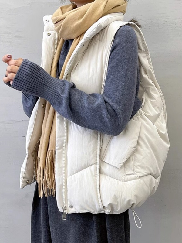 羽绒棉马甲女短款2025秋冬新款设计感百搭外穿宽松厚马夹背心外套|undefined