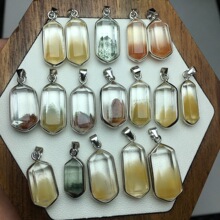 天然黄兔毛尖柱吊坠，s925银镶嵌，精美气质上档次，可跨境批发