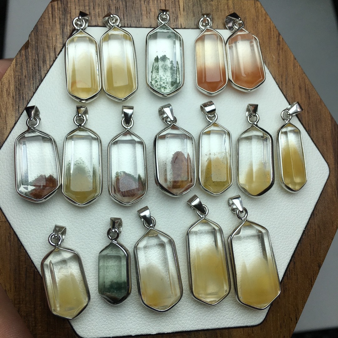 天然黄兔毛尖柱吊坠，s925银镶嵌，精美气质上档次，可跨境批发