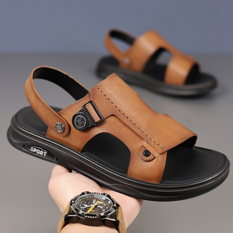 Verano, zapatos de playa de cuero para hombres, sandalias de cuero para hombres, zapatillas casuales al aire libre, zapatillas comerciales para hombres