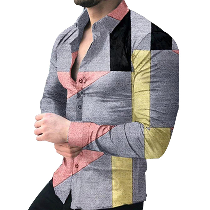 Nueva camisa de manga larga de solapa de los hombres europeos y americanos 3D Impresión digital popular camisa casual superior ventas directas de fábrica