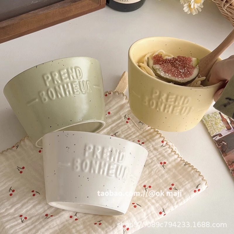 OK maji splash ink ins South Korea cute ceramic small bowl tableware dessert fruit oatmeal yogurt breakfast bowl with spoon