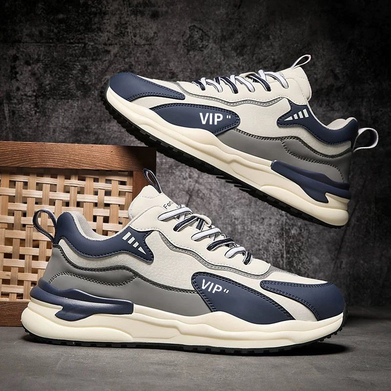 Giày thể thao nam da nhân tạo cổ thấp đế EVA chống trượt, kiểu sneaker thường ngày — A505 màu xanh, A505 đen