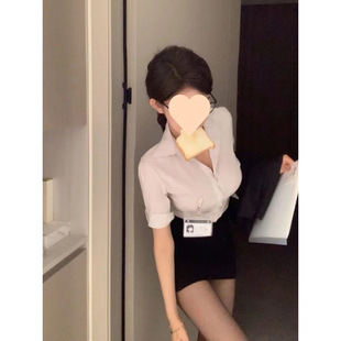 Summer New Style Waist Slimming Short-Sleeved Pure Desire Uniform Suit Women's Professional Hip-Hugging Skirt Shirt Hot Girl Top