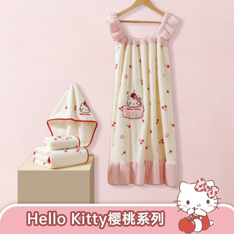 Kitty cat cherry bath towel, face-washing absorbent towel, household children's bath towel, hair drying cap