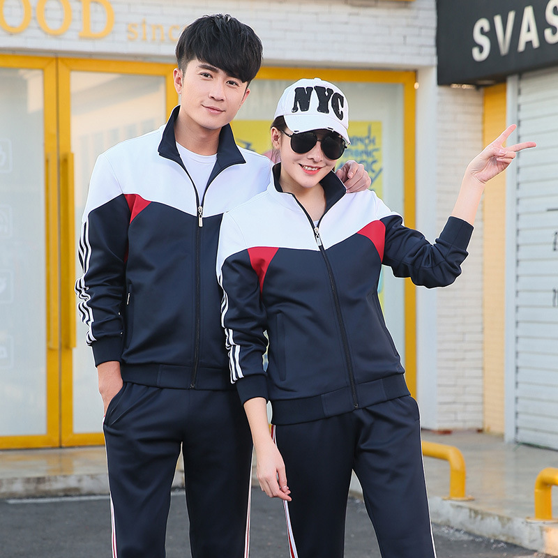 New High School Uniform Set College Style High School Junior High School Spring and Autumn Games Group Blue and Red Class Coat