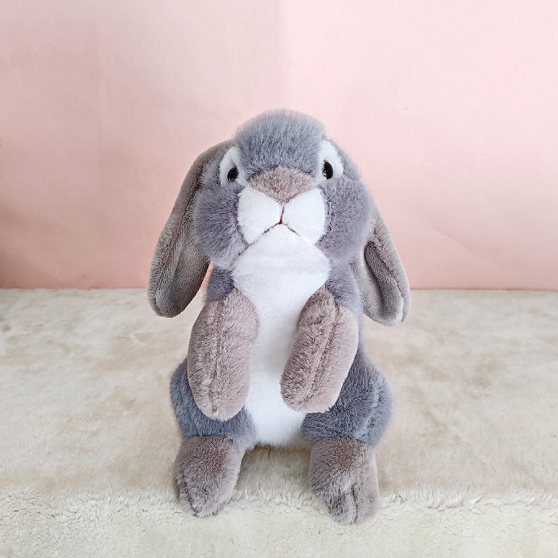 Muñeca de conejo animal de simulación transfronteriza, juguete de peluche de conejo de orejas caídas, muñeca de conejo para niños, regalo de cumpleaños al por mayor