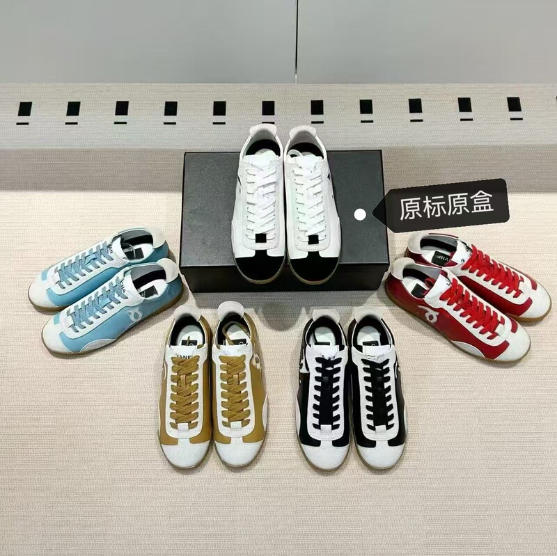 2026 New Cross-Border High-Quality Chanel-Style Lace-Up Flat Genuine Leather Casual Fashion Color-Blocking Versatile Sneakers