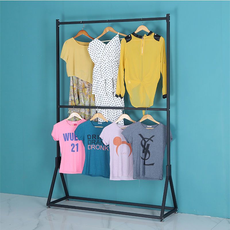 Tienda de ropa estante de exhibición estante de la isla medio estante de ropa de hombre y mujer doble fila estante medio barra paralela colgante lateral tipo piso percha de ropa comercial