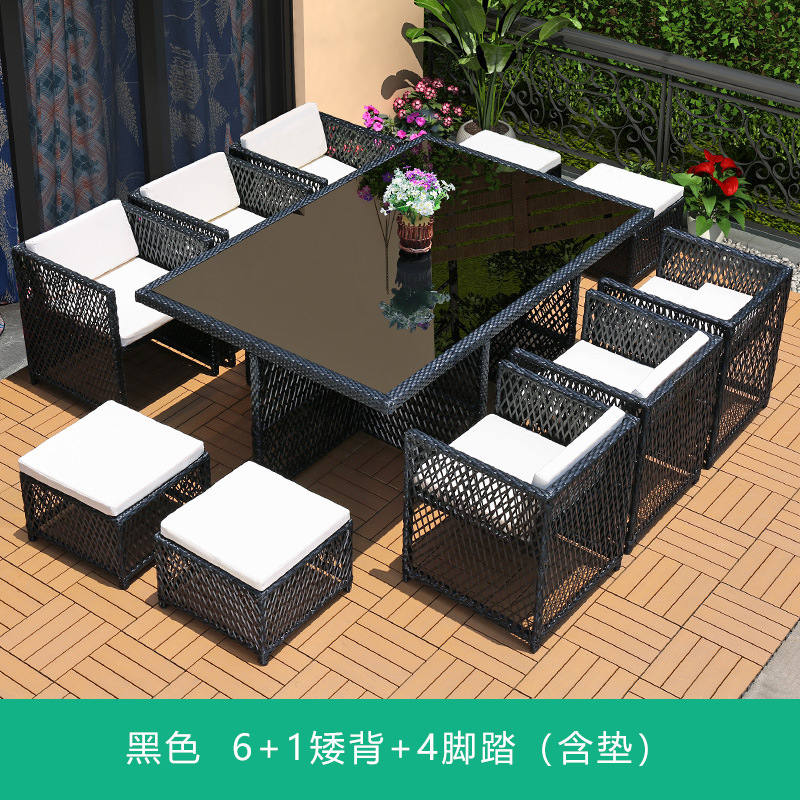 Silla de mimbre al aire libre combinación terraza de ocio balcón silla de ratán patio al aire libre mesa y silla con respaldo impermeable y protector solar