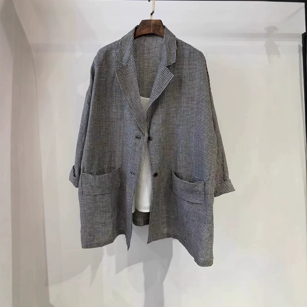 Летний однотонный ретро-классический костюм-жакет, свободный крой