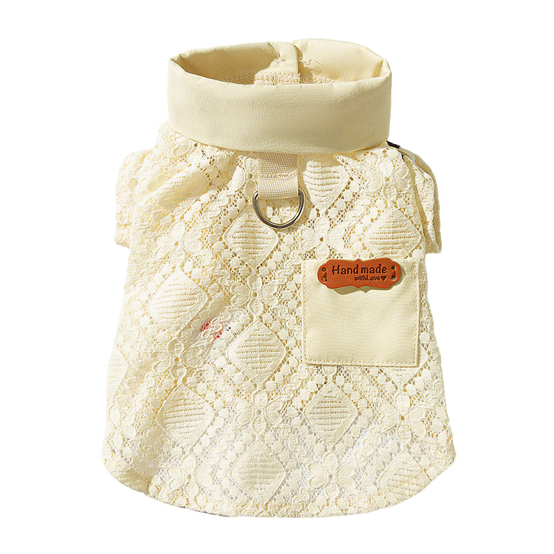 Perro primavera y verano de dos patas de encaje bolsillo camisa pequeña y mediana perro chaleco hueco gato ropa de perro