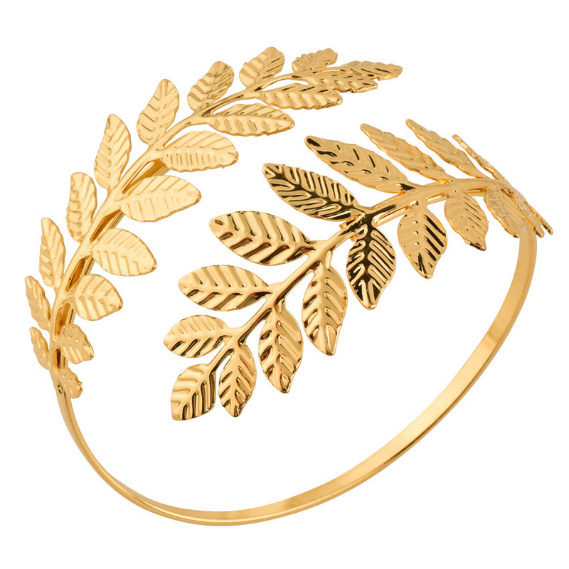 Cross Border Hot Sale Roman Queen Bride Metal Leaf Arm Greek Baroque Golden Leaf Opening Bracelet
