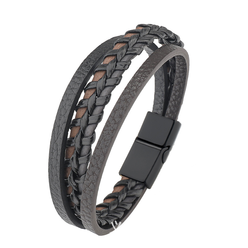 Holiday, Daily Occasion Simple Style Geometric Pu Leather Alloy Plating Men's Bracelets Men Cord & Leather Bracelets