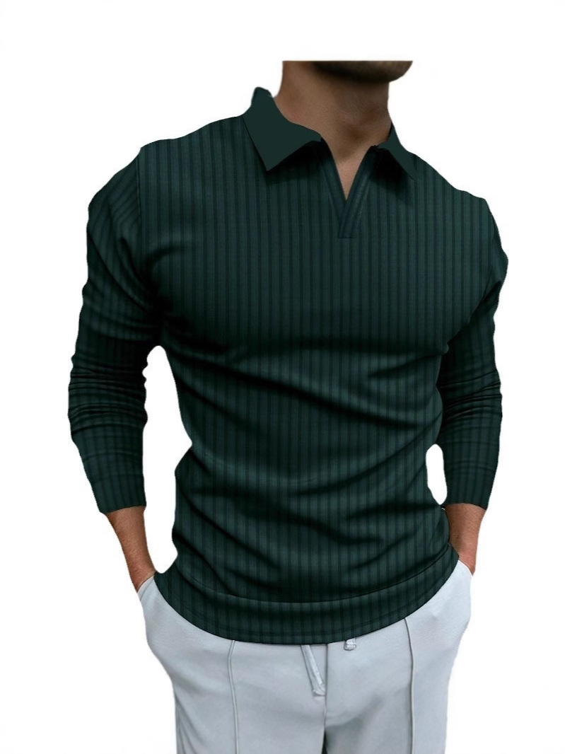Camisa Polo para Hombre, Estilo Europeo y Americano, Comercio Transfronterizo, Otoño, Fitness, Casual, Cuello Alto, Manga Larga, Rayas Verticales, Cuello en V
