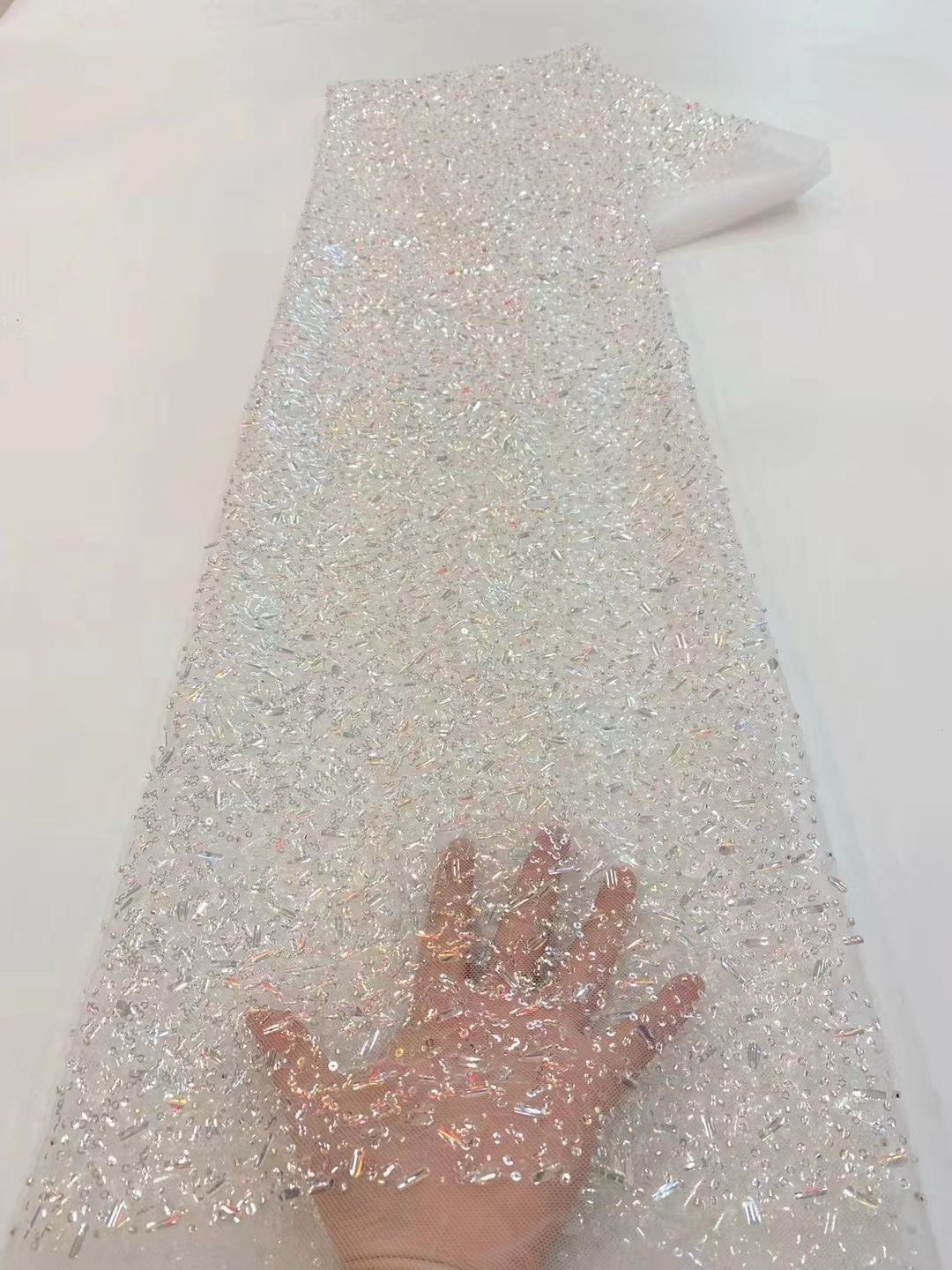 Malla cristal tubo de cuentas lentejuelas banquete vestido de fiesta tela moda vestido de novia princesa vestido de encaje JX3842