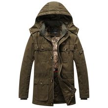冬季中长款水洗夹克内里拼接新款大码加绒厚款保暖防寒棉衣外套男