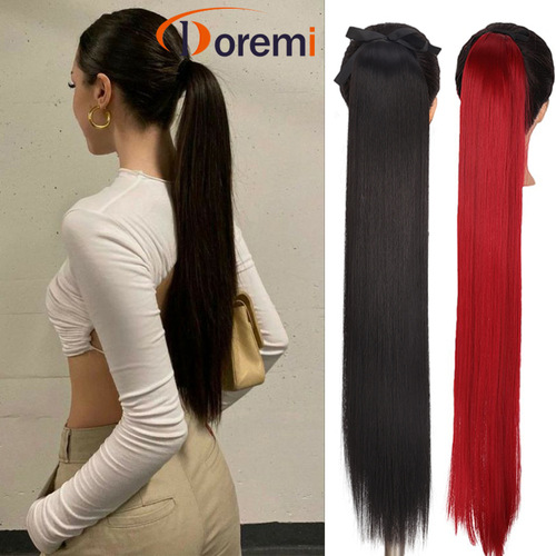 Cross-border wig ponytail for women strapped straight hair long ponytail high temperature silk strapped ponytail 45-80CM