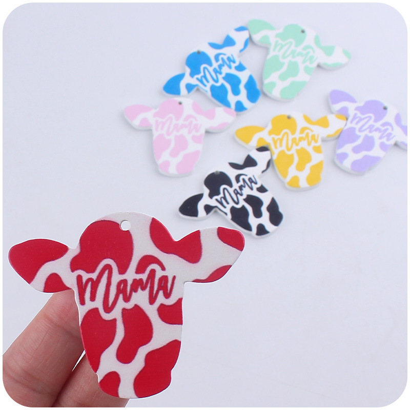 Nueva MAMA de madera cabeza vaca estilo Occidental llavero colgante creativo DIY animal la historieta Accesorios