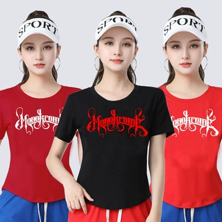 女士夏季新款圆领短袖广场舞服装女士上衣健身休闲运动款2318款