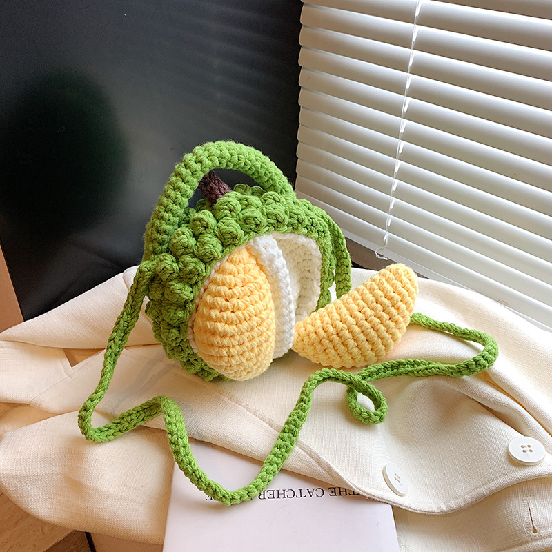 Hombre y mujer ganchillo tejido a mano bolso de hombro Durian muñeca bolso de mochila infantil lindo mini bolso