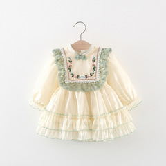 Girls' Spring and Autumn Long-Sleeve Embroidered Floral Edge Dress - Korean Style, Cute and Stylish Princess Dress for Little Girls