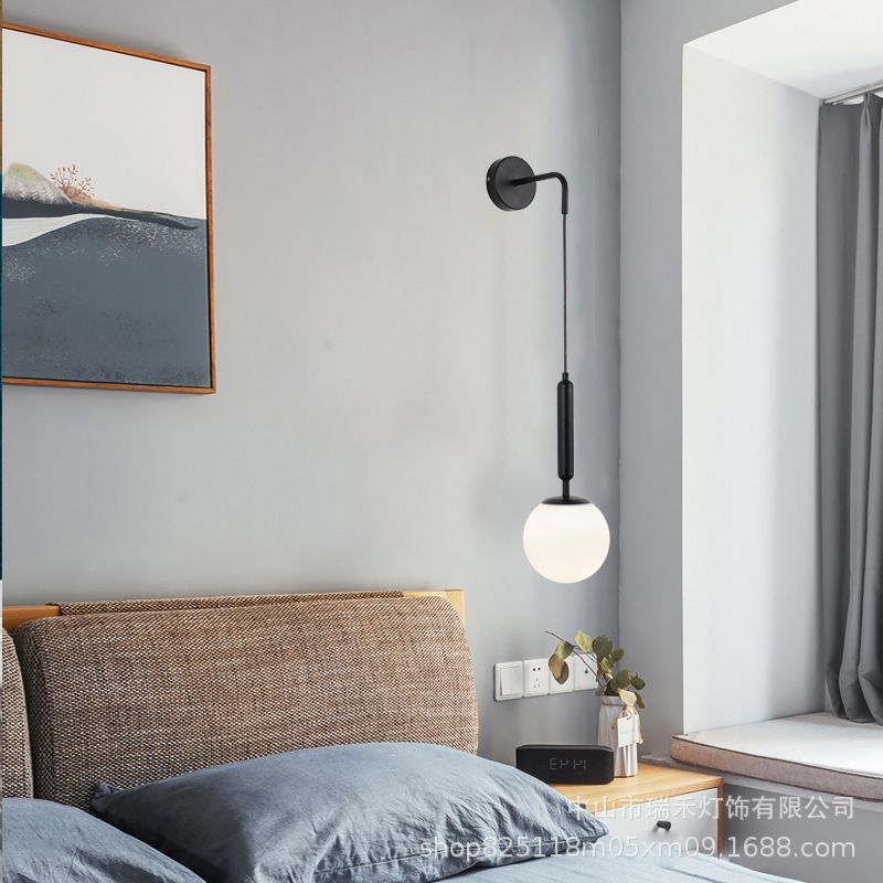 Nordic Modern Minimalist Living Room Bedroom Bedside Study Corridor Light Luxury Personalized Art Spherical Glass Wall Lamp Indoor