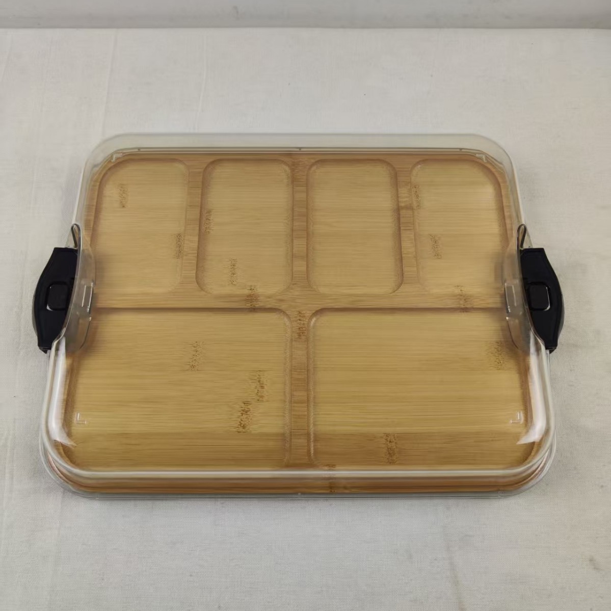 Hot spot tablero de comida cocinada de bambú con cubierta transparente casera de madera sólida snack plato de cocina tablero de queso tablero de corte de verduras