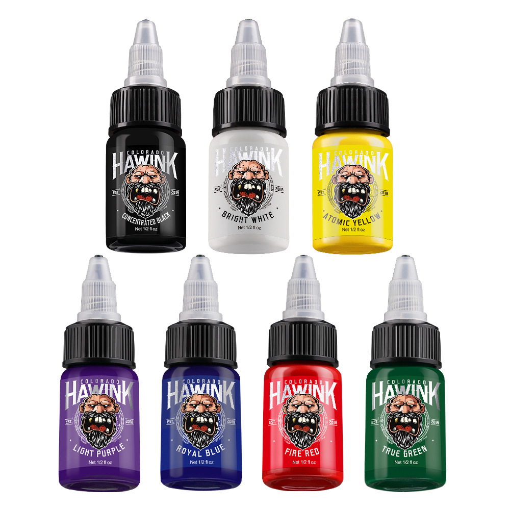 Tinta para tatuajes Hawink con certificación REACH, tinta fácil de aplicar, juego de 7 colores, pigmento para tatuajes de 15 ml