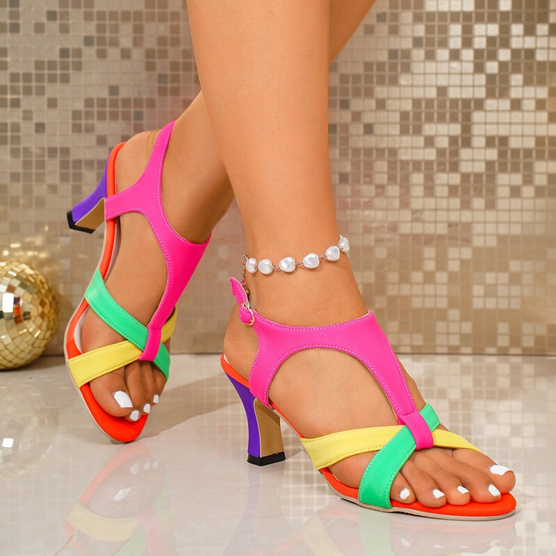 2026 New Fashionable and Avant-garde Rainbow-colored Women's Simple and High-end Popular Large Size High-heeled Sandals for Cross-border Trade 2026 New Fashionable and Avant-garde Rainbow-colored Women's Simple and High-end Popular Large Size High-heeled Sandals for Cross-border Trade