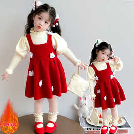 女童毛衣裙两件套宝宝卡通打底毛衣针织衫中小童新款洋气裙子套装