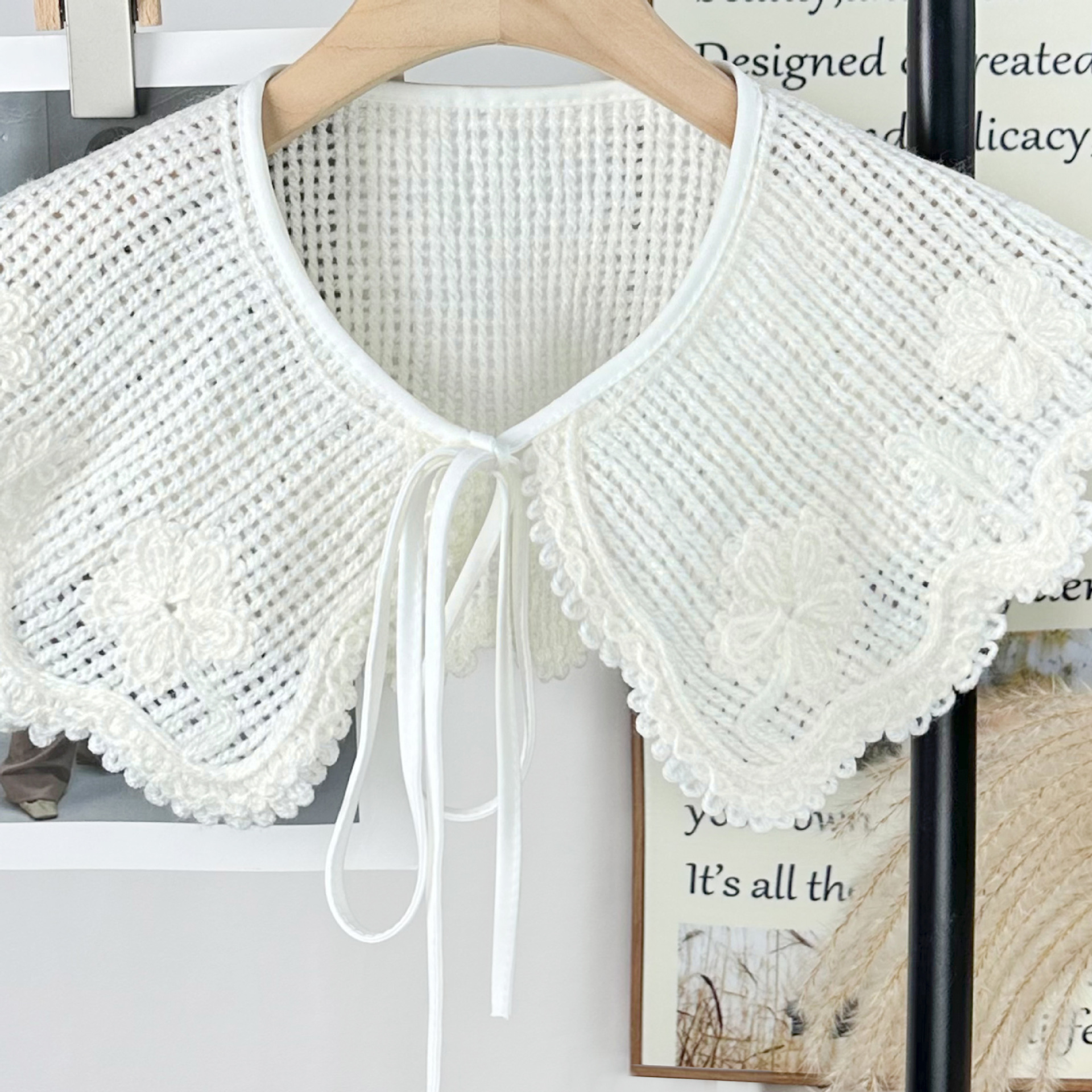 Hangzhou Wuhan al por mayor cuello de lana computadora bordado cuello de lana falso lazo hueco ropa de algodón encaje