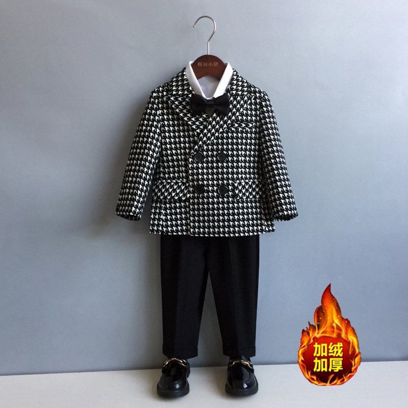 Children's suit set for export trade, velvet flower children's wedding dress, small children's coat, English performance suit for boys' spring and autumn suits 