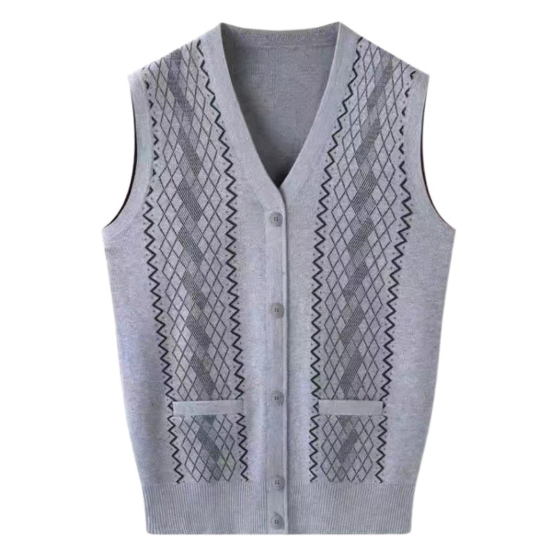 Autumn Clothing for Middle-Aged and Elderly Men, Non-Fleece Lined Vest, Casual Knitwear, Loose Open-Back Design, One-Piece Wholesale