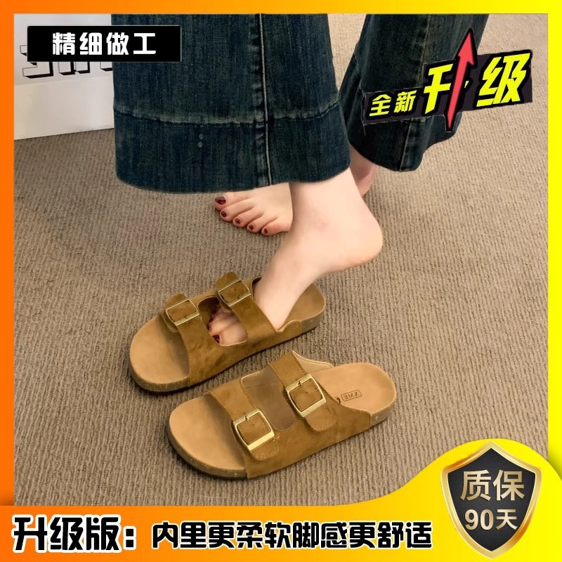 Pantuflas ropa exterior de mujer 2025 verano nuevo estilo retro sandalias Birkon todo fósforo fondo suave chanclas antideslizantes sensación de alta gama
