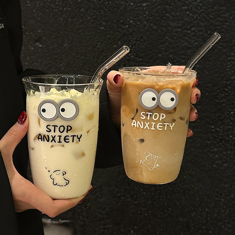 女の子高ホウケイ酸ストローカップガラスウォーターカップミルクカップ夏の新しいかわいいコーヒーカップ大容量|undefined