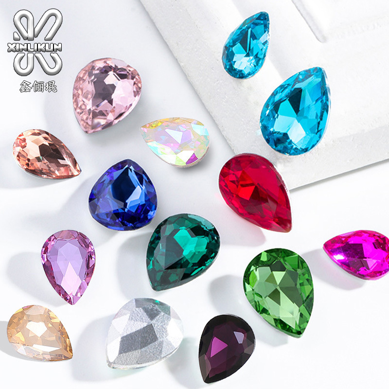 Drop-shaped crystal glass drill advanced sense color nail drill paste glass drill diy jewelry accessories wholesale Drop-shaped crystal glass drill advanced sense color nail drill paste glass drill diy jewelry accessories wholesale