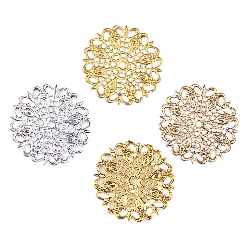 DIY New Simple and Versatile Copper Cloud Pattern Hollow Round Flower Piece Handmade Ancient Style Hairpin Hair Accessory Materials